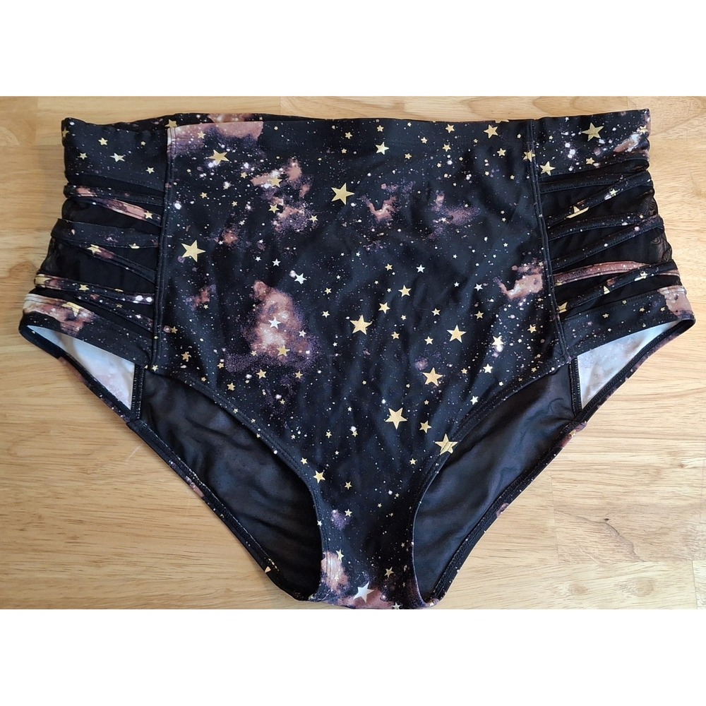 Torrid swim bottoms women's sz 2 high waisted galaxy star bottoms sheer mesh EUC